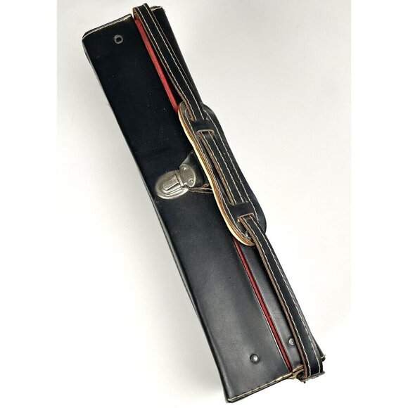 VTG 14"x8"x3.25 Black Faux Leather Hard Side CAMERA CASE Red Corduroy Lining - Picture 4 of 5